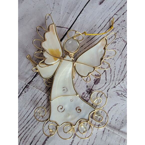 Capiz Shell / Stain Glass Angel Ornament With Violin - Picture 4 of 6